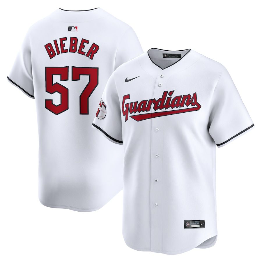 Men Cleveland Guardians 57 Shane Bieber Nike White Home Limited Player MLB Jersey